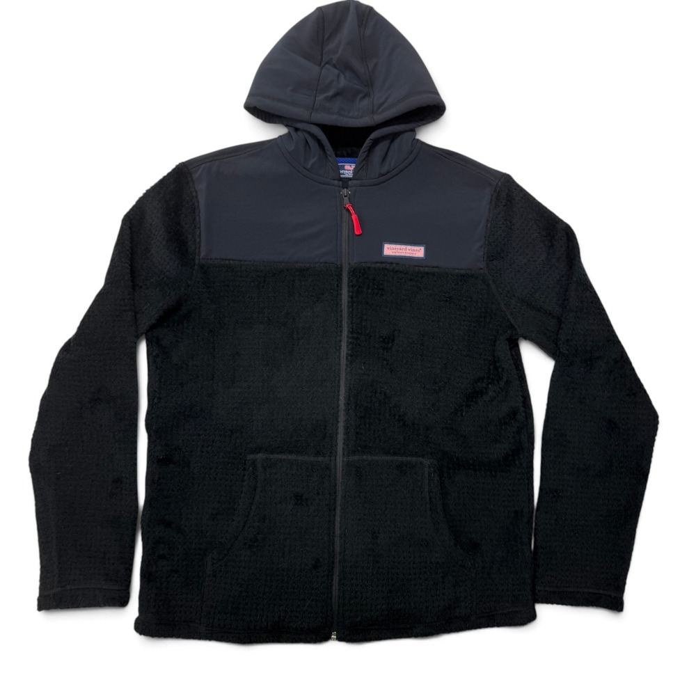 Vineyard Vines Black High Pile Fleece Zip Hoodie Jacket Men Medium 1K001079